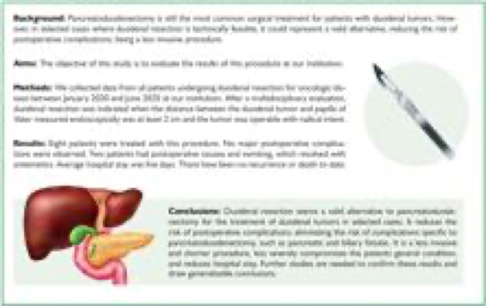 Can duodenal resection be a valid alternative to pancreatoduodenectomy for nonampullary duodenal tumors? 4 Visual abstract