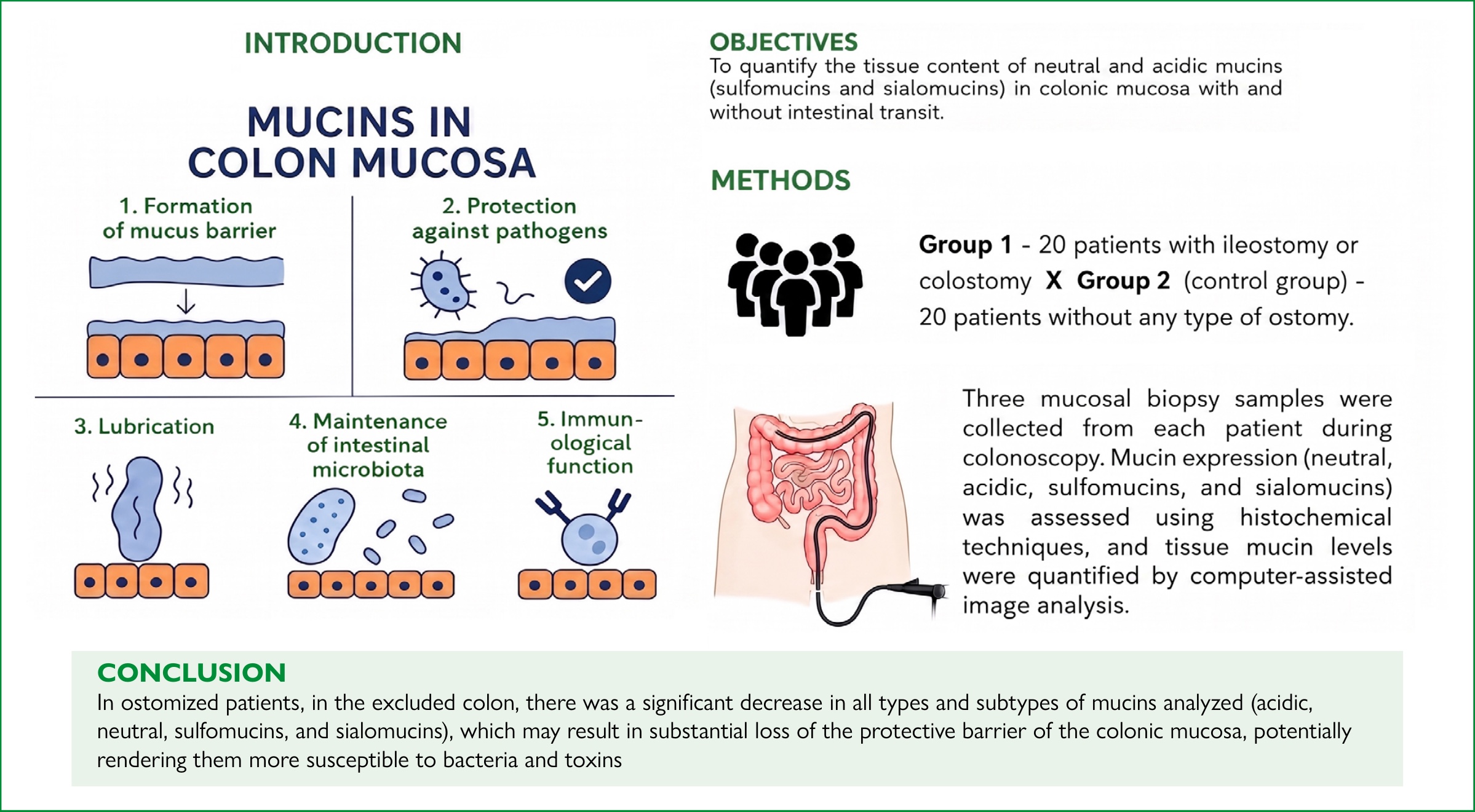 Tissue content of mucins in the colonic mucosa with and without fecal stream: a clinical study 1 Visual abstract